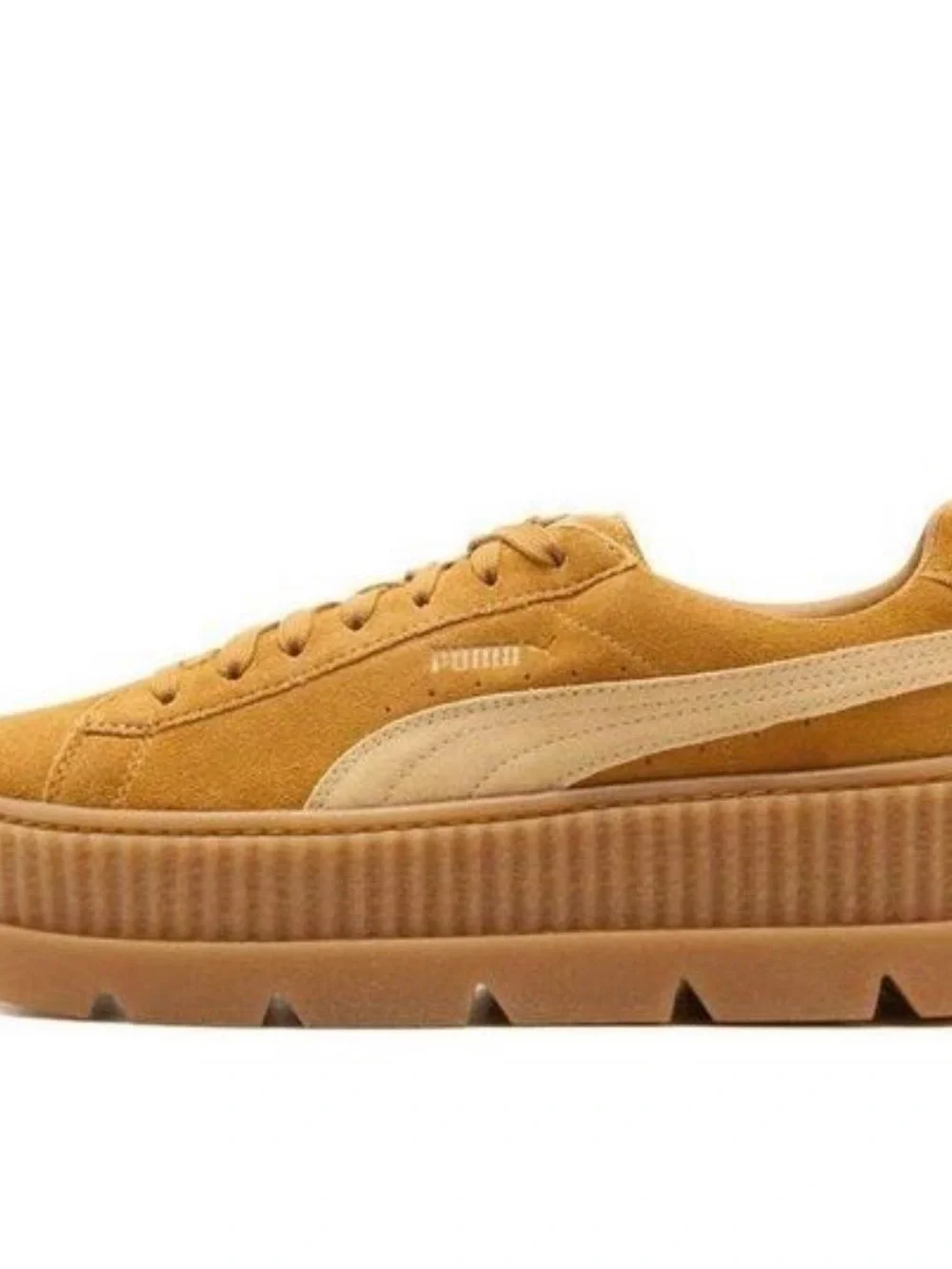 Rihanna Fenty Puma Suede Low-Top Sneakers in Tan and Cream